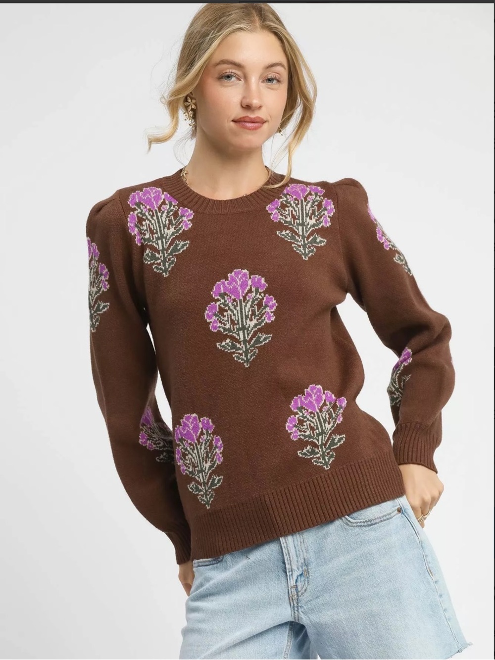 (A25) NWT Umgee Floral Jacquard Sweater